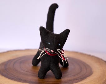 BLACK CAT, kitten, organic, cotton, wool, gift, white, cream, brown, black Waldorf, toy, animal