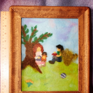 Needle felted picture, wool picture, Children playing on the meadow, Waldorf art, Perfect For a Child’s Room, Nursery, Playroom, Baby Gift,