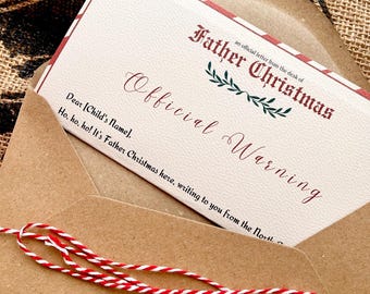 Official Warning Letter From Santa/Father Christmas, Elf On the Shelf, Personalised Letter From Father Christmas/Santa Claus, Warning Letter
