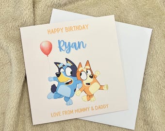 Personalised Blue Dog Inspired Birthday Card – Custom Name & Message