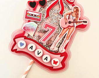 Taylor Swift Inspired Birthday Cake Topper Shaker – Personalised Party Decoration for Swifties