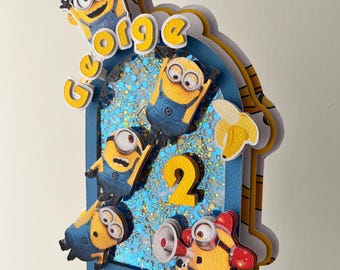 Ich einfach Unverbesserlich Minions Geburtstag Cake Topper - Personalisierter Name & Alter | Geburtstags-Party-Dekoration | Ich einfach Unverbesserlich Kuchen Topper