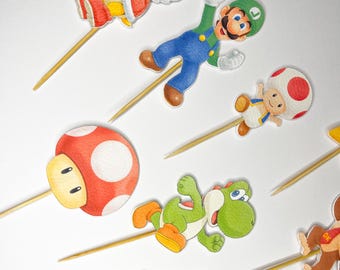 Retro Video Game Cupcake Toppers – Gamer Birthday Party Decorations – Game Controller Cupcake Picks – Double Sided – Pack of 12