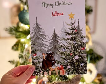 Personalised Woodland Monster Christmas Card • Custom Name Kids Christmas Card • Cute Forest Creature Holiday Card • Children’s Xmas Card •