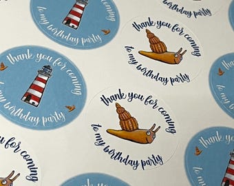 Personalised Ocean Birthday Stickers – Snail & Lighthouse Thank You Favours