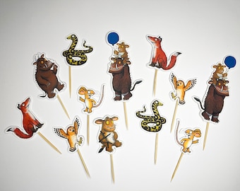 Woodland Monster Cupcake Toppers – Storybook Creature Party Decorations – Forest Animal Birthday – Double Sided Cake Picks – Pack of 12