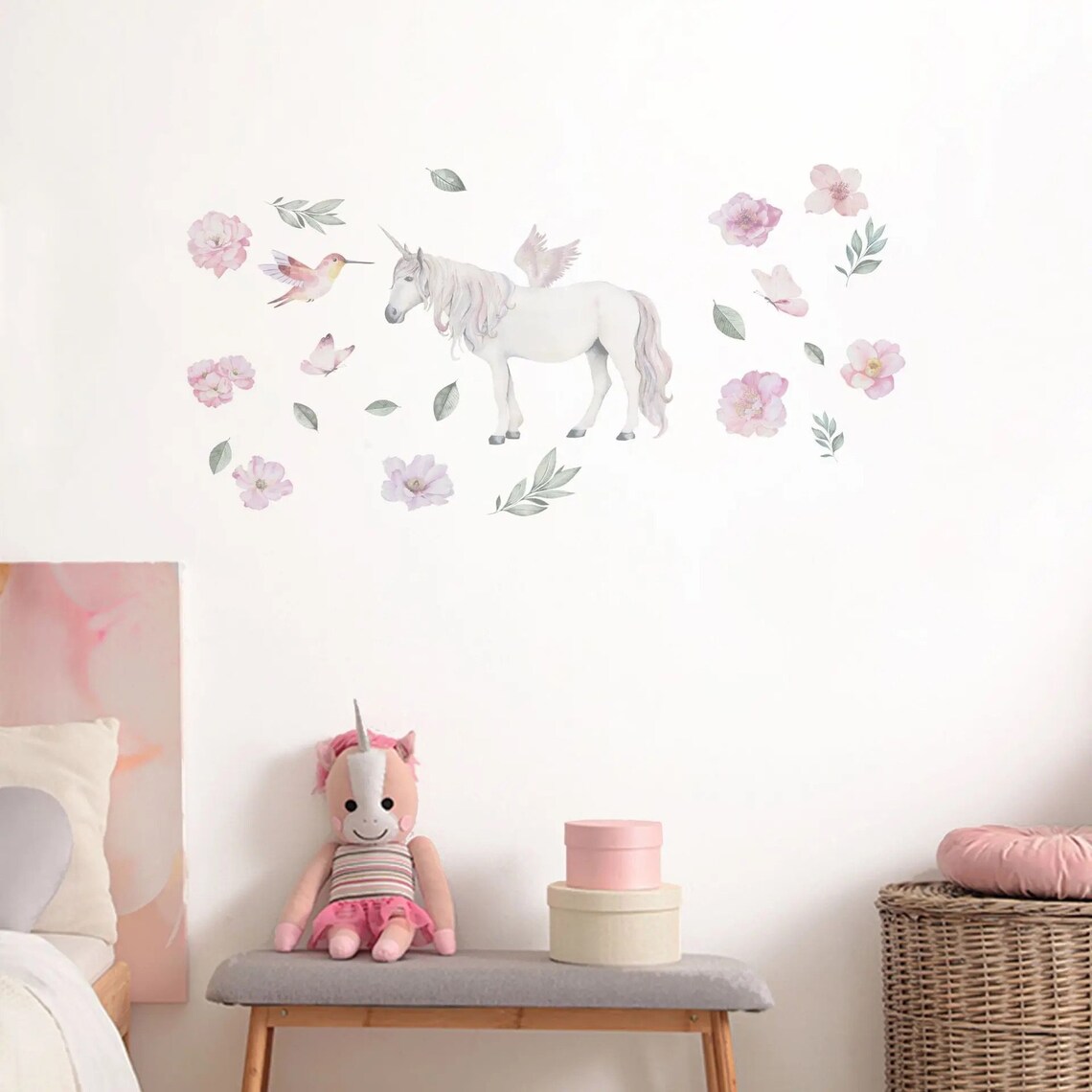 Magical Unicorn and Floral Wall Decals for Nursery Enchanting Wall