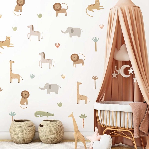 Magical Safari Wonderland Decals - Enchanting Lion, Giraffe and Elephant Stickers - Eco-Friendly Nursery & Living Room Decor