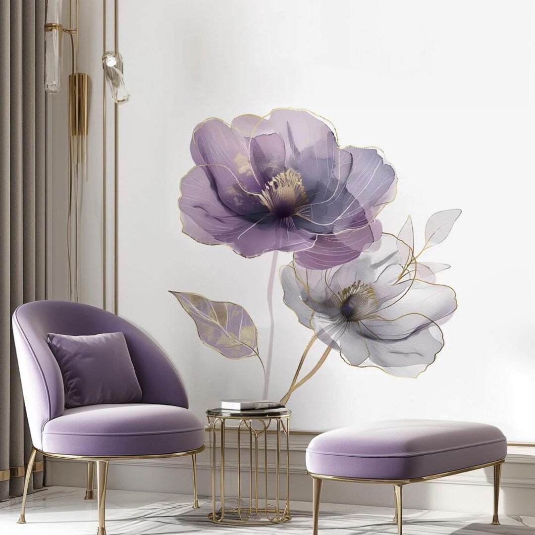 Purple Flower Wall Sticker for Bedroom, Self-adhesive Home Decor ...