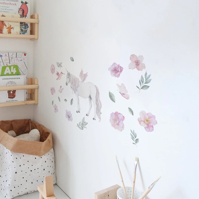 Magical Unicorn and Floral Wall Decals for Nursery Enchanting Wall