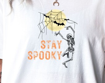 Stay Spooky Tee, Halloween Shirt, Oversized Tee, Unisex Graphic Tee, Trick or Treat, Skeleton, Bats, Trending, Womens Clothing, Gift, Scary