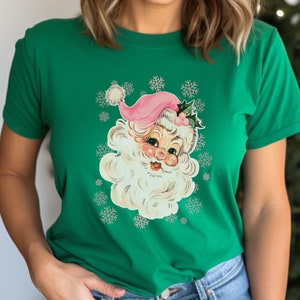 Vintage Santa, Pink Santa Hat, Retro Christmas, Christmas Graphic Tee, Gift for Her, Christmas, Holiday Clothing, Santa Tee, Pink Christmas