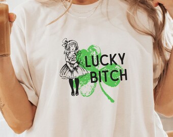 Lucky Bitch St Patricks Shirt, Retro St Pattys Day, Graphic Tee, Day Drinking Shirt, Cute Irish Shirt, Unisex Tee, Green Sweatshirt, Funny