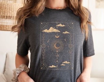 Celestial Shirt, Moon Tee Shirt, Spiritual Tee, Women Shirt, Moon Gift, Moon Phase Shirt, Moon Tarot Card Shirt, Astrology Tee