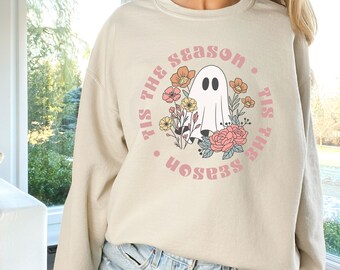 Tis the Season Ghost Sweatshirt, Halloween Shirt,Cute Ghost Sweatshirt, Retro Ghost,Fall Shirt, Gift for Her, Teacher Shirt, Funny Halloween
