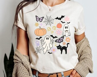 Retro Halloween Doodle Shirt, Spooky Shirt, Cute Ghost Shirt, Cute Fall Shirt, Unique Halloween Gift, Trending Shirt, Comfort Colors, Funny