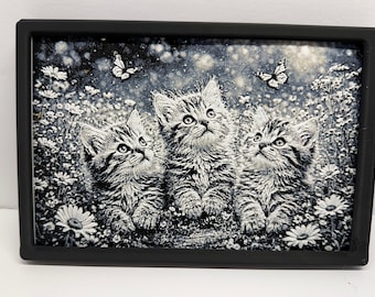 Curious Kittens 3D Print | Whimsical Cat Wall Art, Cottagecore Decor