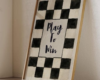 Cheeky Quote Print | Checkered Kitchen Wall Art | Coffee Bar Print | Retro Quote Poster | Play To Win | Black and Cream Home Decor