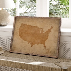 vintage carte des États-Unis d'Amérique impression d'art mural | Etats-Unis | États-Unis