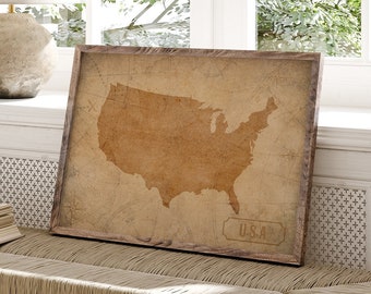 Vintage United States of America Map Wall Art Print | USA | US