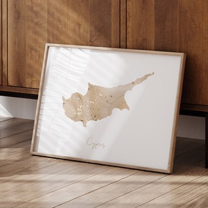 Zypern Map Beige & Gold Wand Kunst Druck