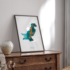 Impression d'art mural turquoise et or, carte personnalisée de n'importe quel pays ou État des États-Unis