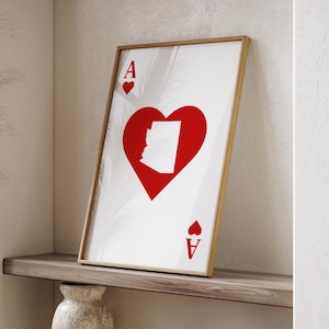 Arizona Karte Spielkarte inspiriert Wand Kunst Druck | Romantisches Liebesherz | Minimalistisch | US Bundesstaat | Vereinigte Staaten von Amerika | USA