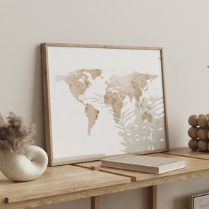 Weltkarte Beige und Gold Wand Kunst | Weltkarte