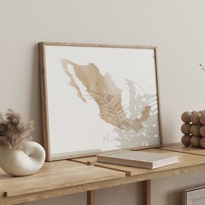Mexiko Map Beige & Gold Wall Art Print [EV]