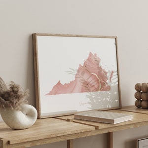 Virginia Map Pink and Gold Wall Art Print | USA | US State | United States of America
