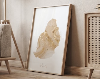 Mauritius Map Beige & Gold Wall Art Print