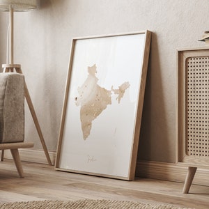 Indien Map Beige & Gold Wand Kunst Druck