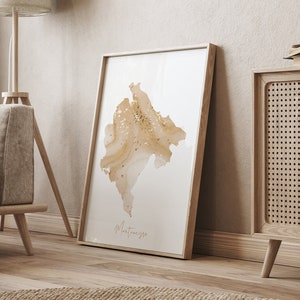 Österreichischen Landkarte – Beige & Gold Wand-Kunst-Druck