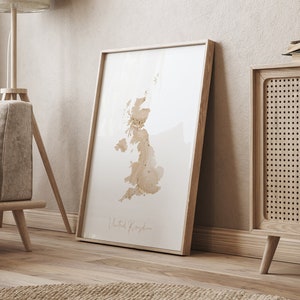 United Kingdom Map Beige und Gold Wand Kunst Druck
