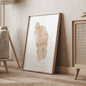 Dominica Map Beige & Gold Wall Art Print