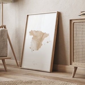 Spanien Map Beige und Gold Wand Kunst Druck