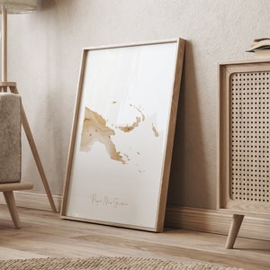 Papua-Neuguinea Map Beige & Gold Wand Kunst Druck