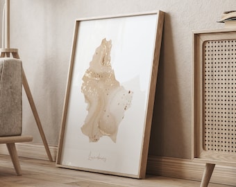 Luxembourg Map Beige & Gold Wall Art Print