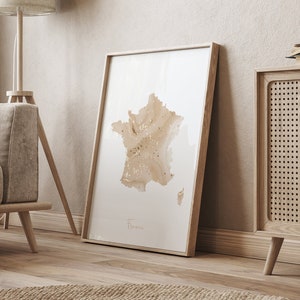 Frankreich Karte Beige & Gold Wand Kunst Druck