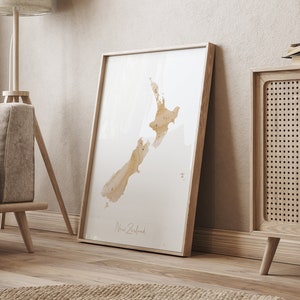 Neuseeland Map Beige & Gold Wand Kunst Druck