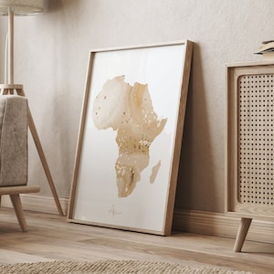 Africa Map Beige & Gold Wall Art Print