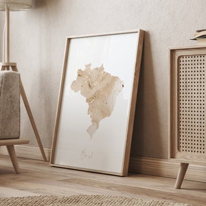 Brasilien Map Beige & Gold Wand Kunst Druck