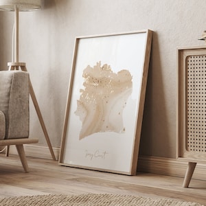 Elfenbeinküste Karte Beige & Gold Wand Kunst Druck