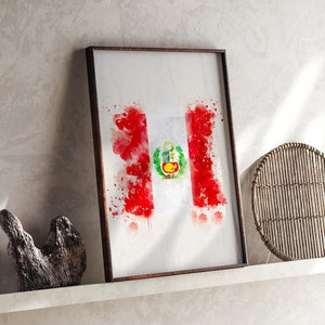 Peru Aquarell Flagge Wand Kunst Druck | Peru Reiseposter