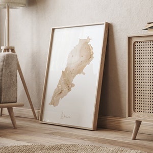 Libanon Map Beige & Gold Wand Kunst Druck