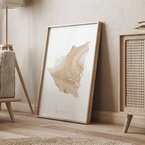 Nicaragua Map Beige & Gold Wall Art Print