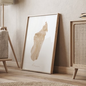 Madagaskar Map Beige & Gold Wand Kunst Druck