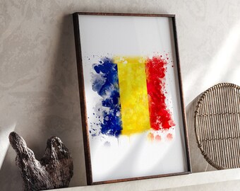Romania Watercolor Flag Wall Art Print | Romania Travel Poster