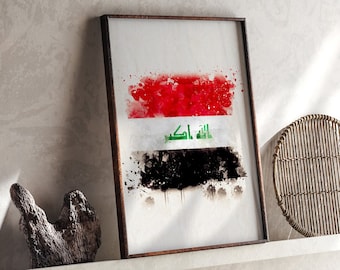 Iraq Watercolor Flag Wall Art Print | Iraq Travel Poster