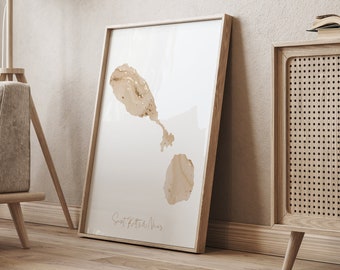 Stampa artistica da parete con mappa di Saint Kitts e Nevis beige e oro